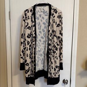 Tickled Teal Leopard Print Cardigan with Black Accents
